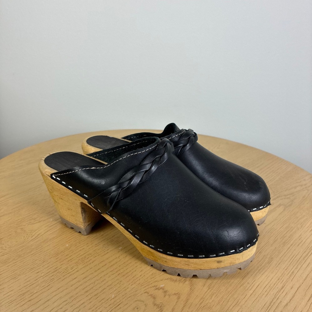 MIA Swedish Clogs Women's EU 39 US 8.5 Leather Braided Wooden Platform Retro